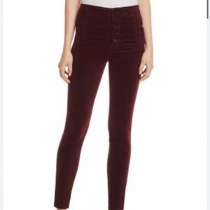 J Brand Natasha SkyHigh Velvet Skinny Pants - Deep Burgundy